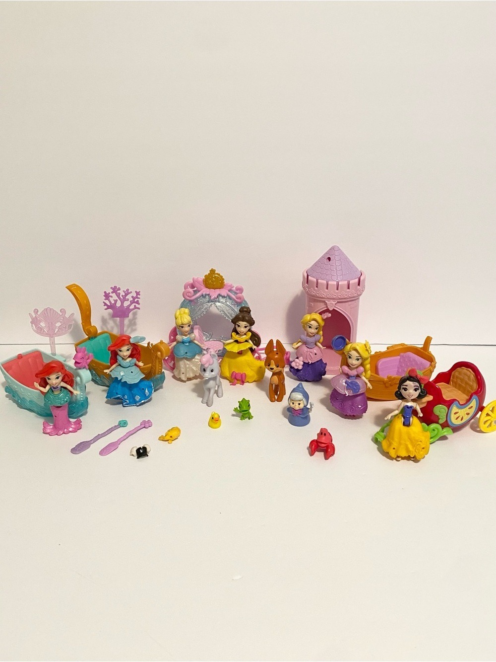 Disney Princess Little Kingdom Doll Lot w Boat Carriage Accessories Bundle Toys